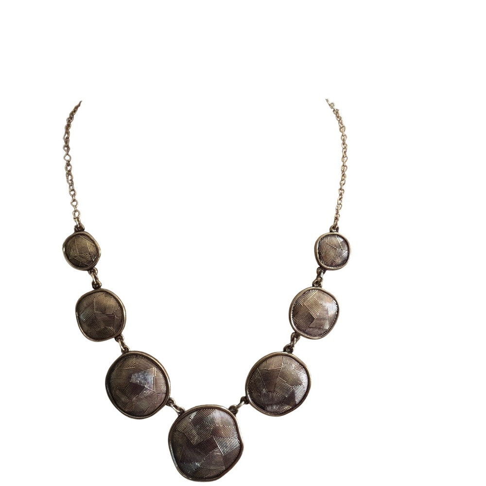 SAG Gold Tone Textured Woven Round Disc Bib Statement Necklace Boho Geometric